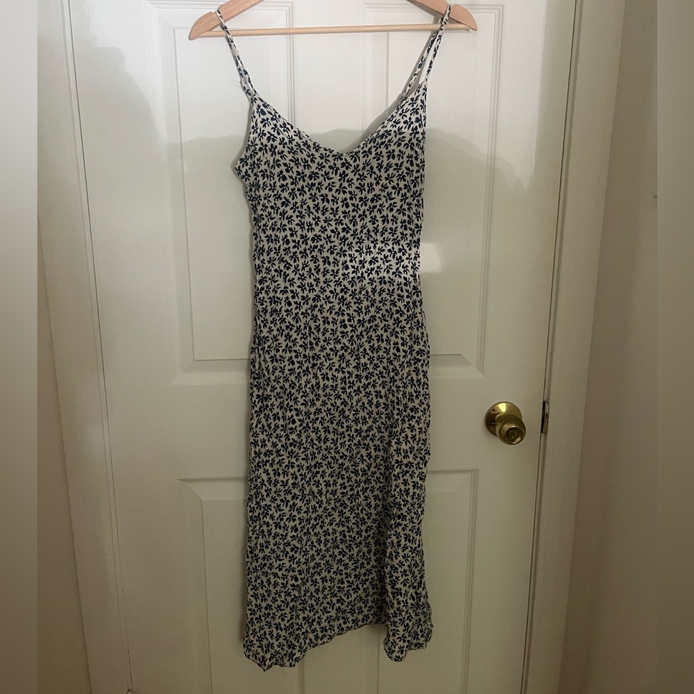 Reformation Navy and White Floral Midi Dress
